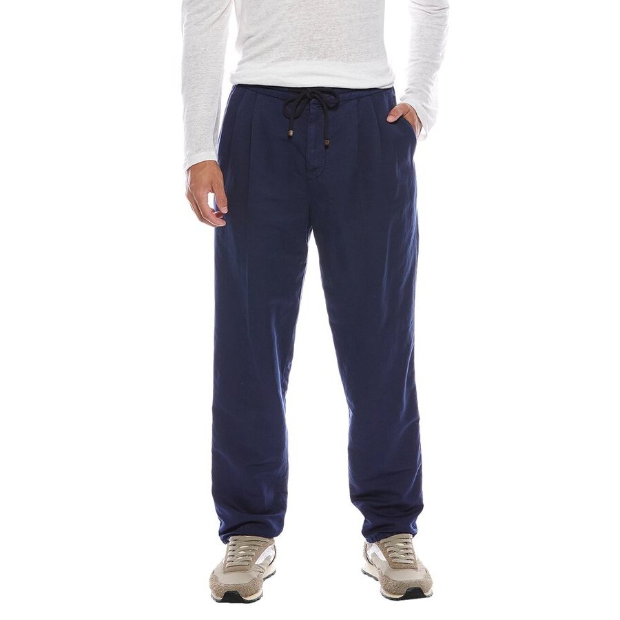 Brunello Cucinelli Linen-Blend with Drawstring Trousers — Navy