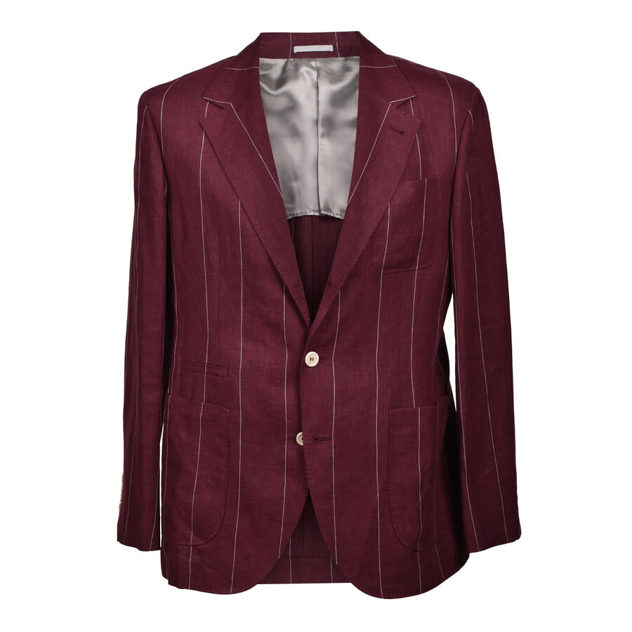 Brunello Cucinelli Red Linen Striped Suit Blazer