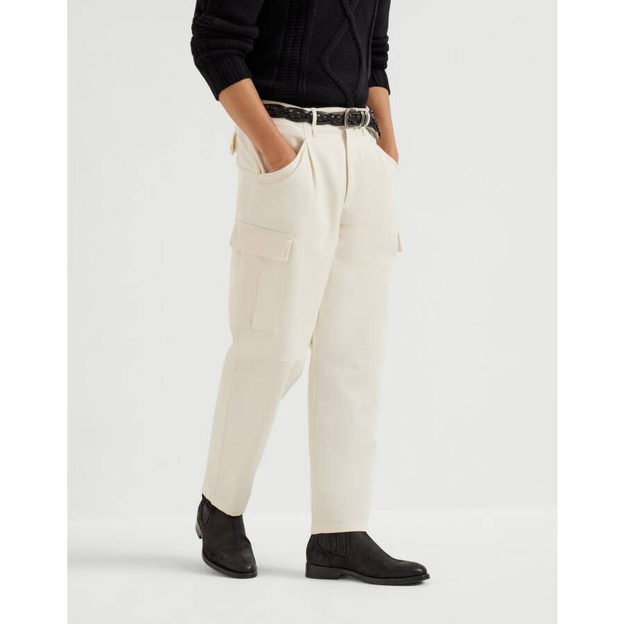 Brunello Cucinelli Men's English White Wool Cotton Cargo Pants