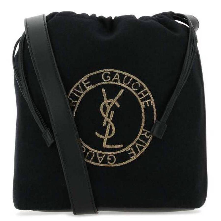 Saint Laurent Logo-Embroidered Tessuto Crossbody Bag — Black