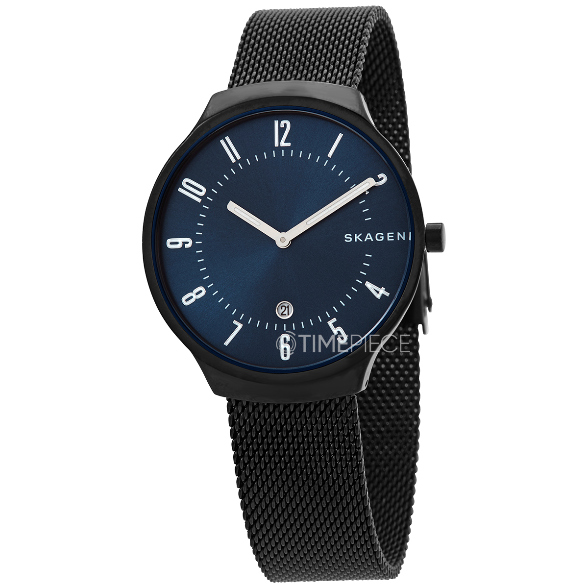 Skagen Grenen Quartz Blue Dial Black-plated Mesh Mens Watch SKW6461