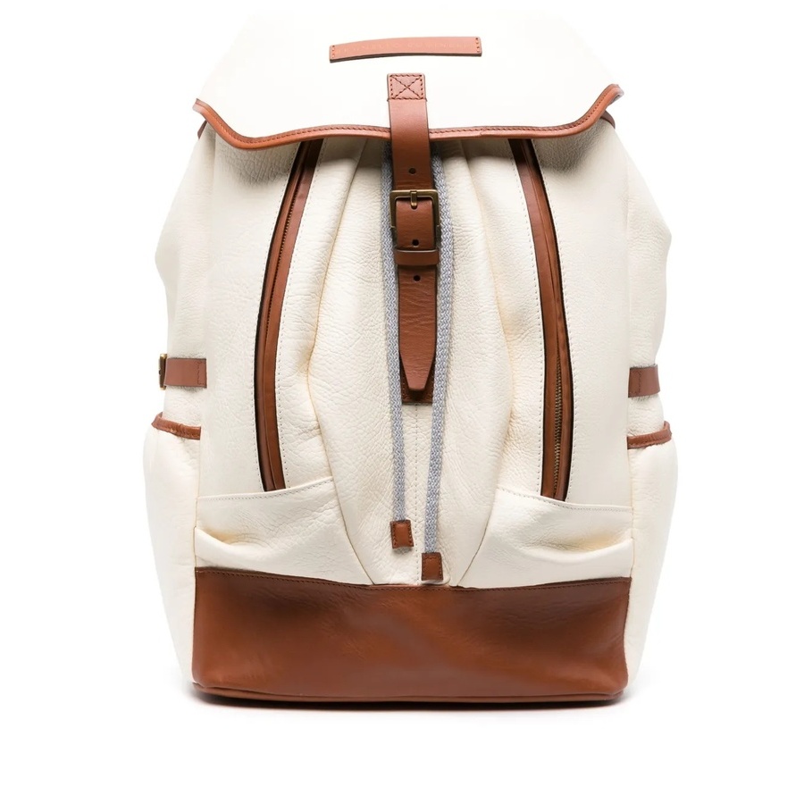 Brunello Cucinelli Calfskin Leather Backpack — Beige