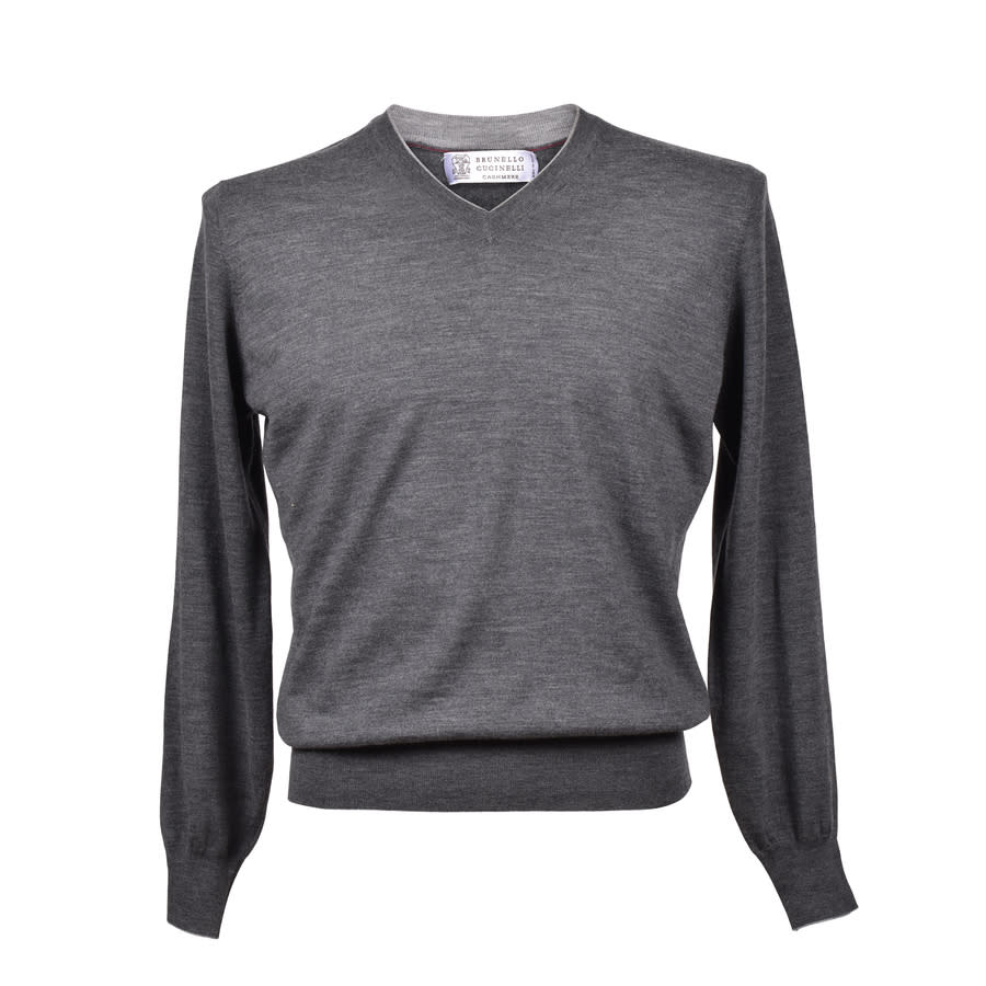 Brunello Cucinelli Gray Virgin Wool V-Neck Sweater