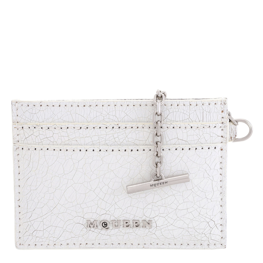 Alexander Mcqueen White / Cognac / Silver Mens Crackled Leather Card Holder Sling