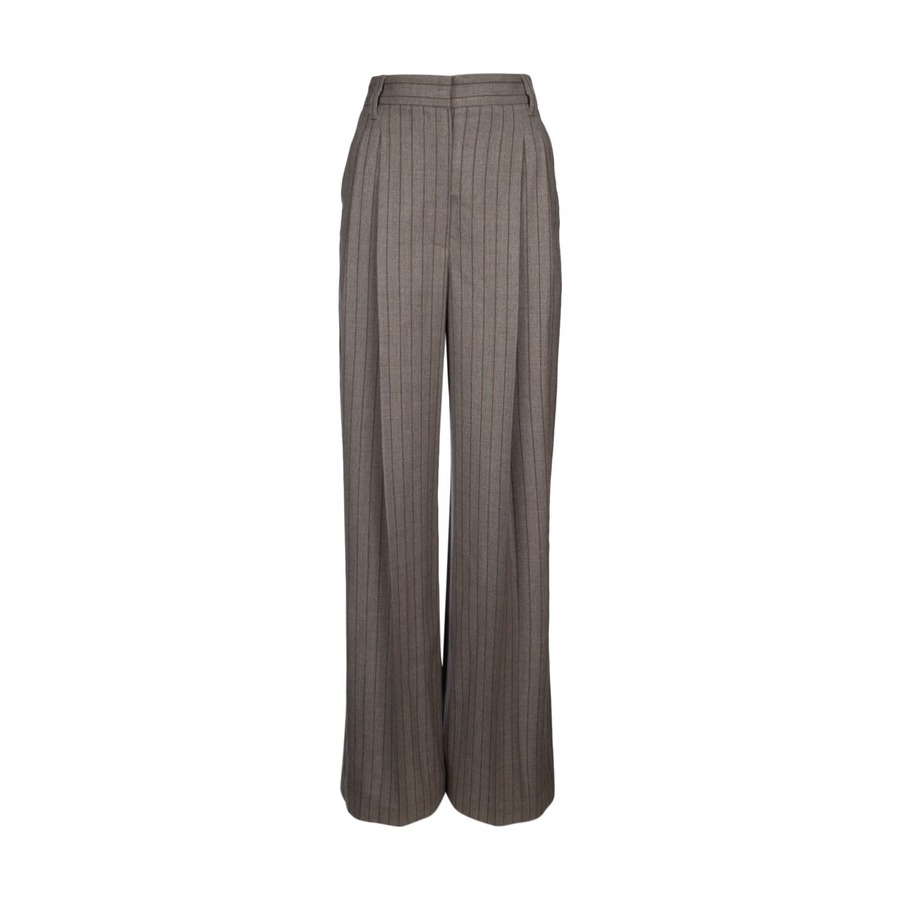 Brunello Cucinelli Women's Taupe Wool Wide Leg Trousers