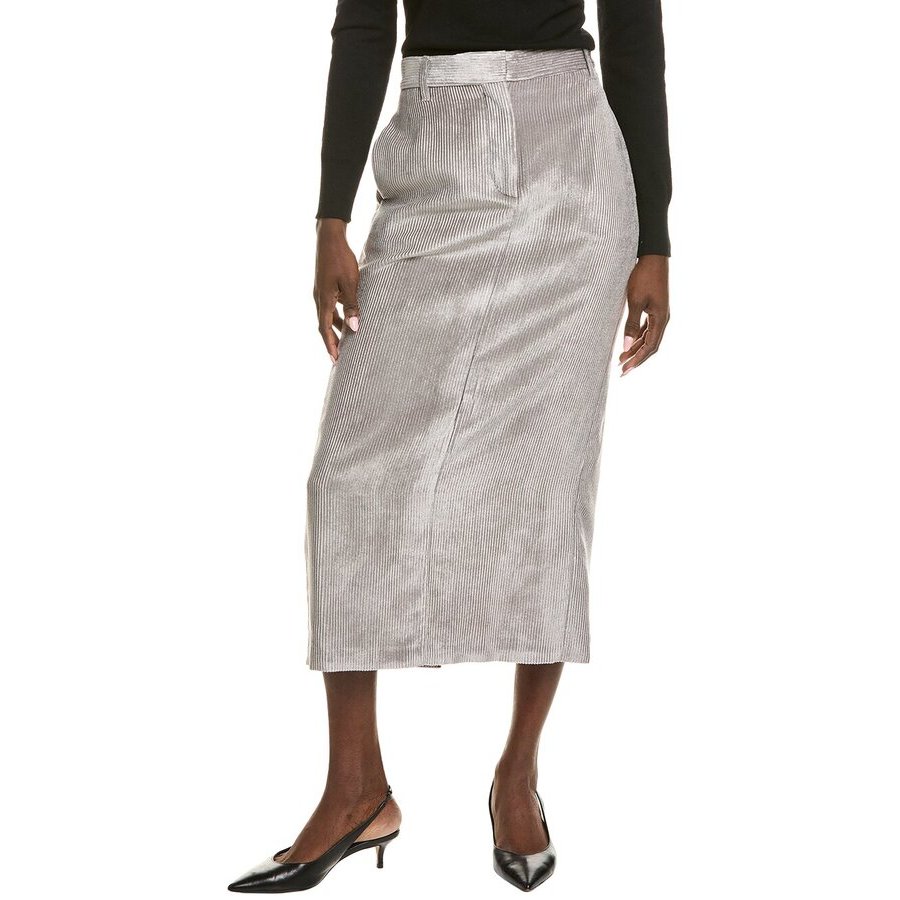 Brunello Cucinelli Women's Aluminum Ribbed Midi Skirt