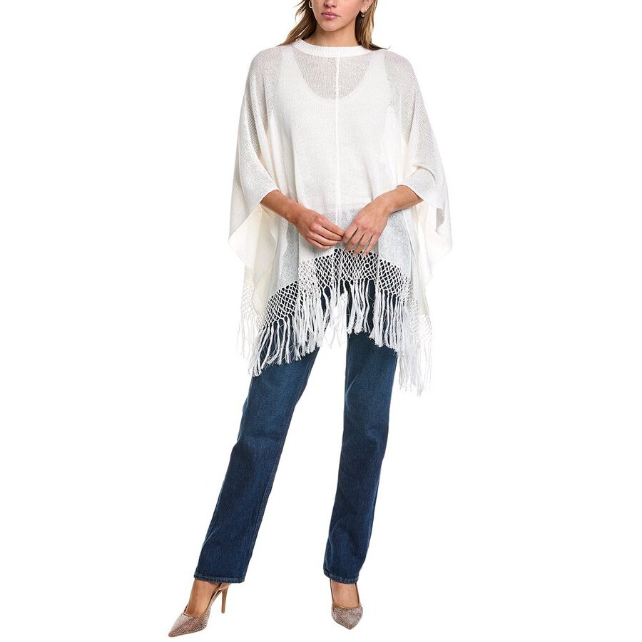 Brunello Cucinelli White Fringed Knit Poncho