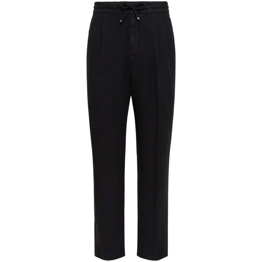 Brunello Cucinelli Linen Relaxed Trousers — Black