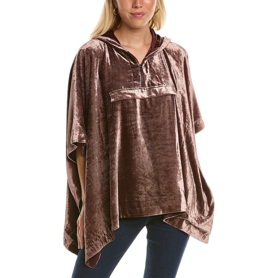 Brunello Cucinelli Brown Velvet Hooded Poncho Top, Size Medium