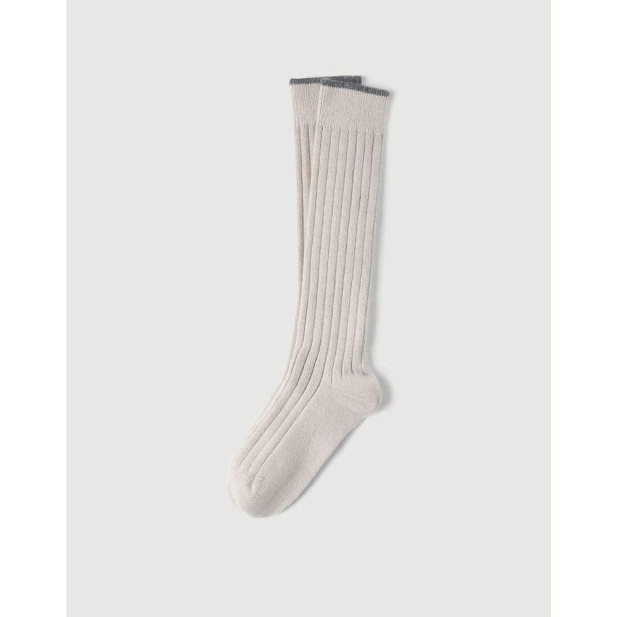 Brunello Cucinelli Mens Sand Wool Ribbed Socks