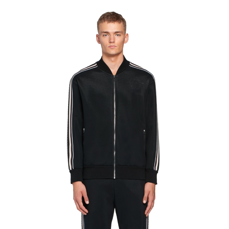 Roberto Cavalli Mens Black Striped Zipped Technical Sweatshirt