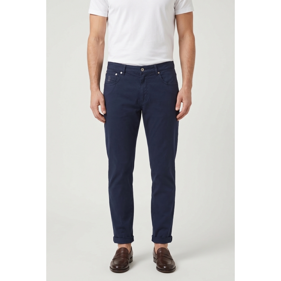 Brunello Cucinelli Slim-Fit Cotton Trousers — Navy
