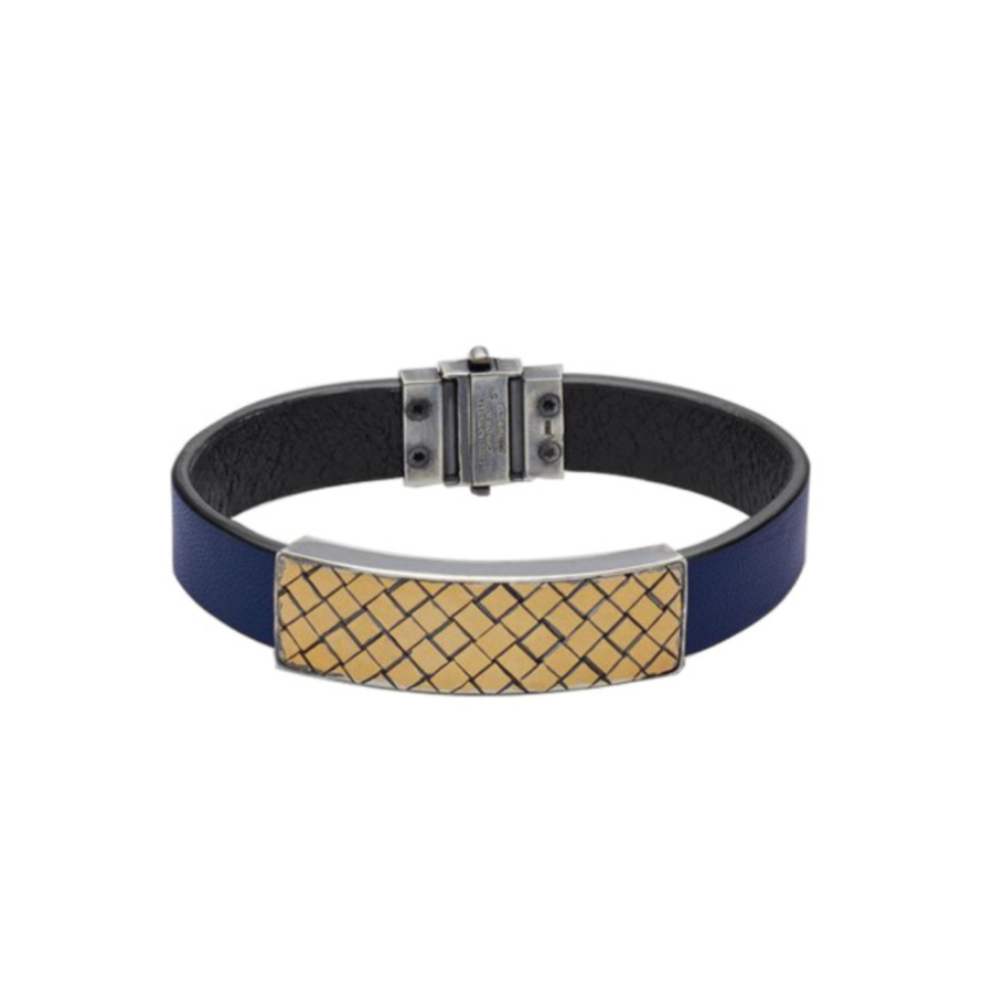 Bottega Veneta Quilted Leather with Silver Hardware Bracelet — Blue