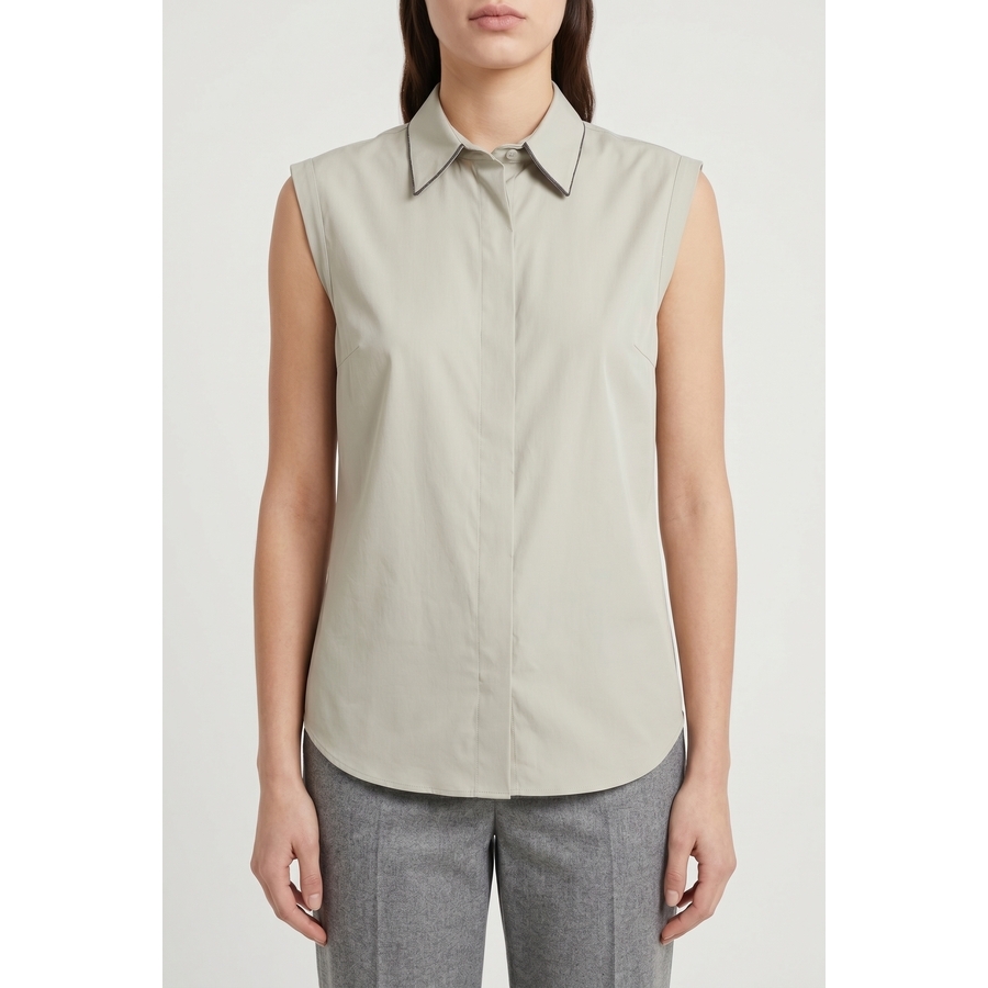 Brunello Cucinelli Wolight Beige Sleeveless Shirt