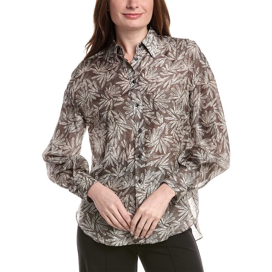Brunello Cucinelli Womens Chocolate Printed Silk Shirt