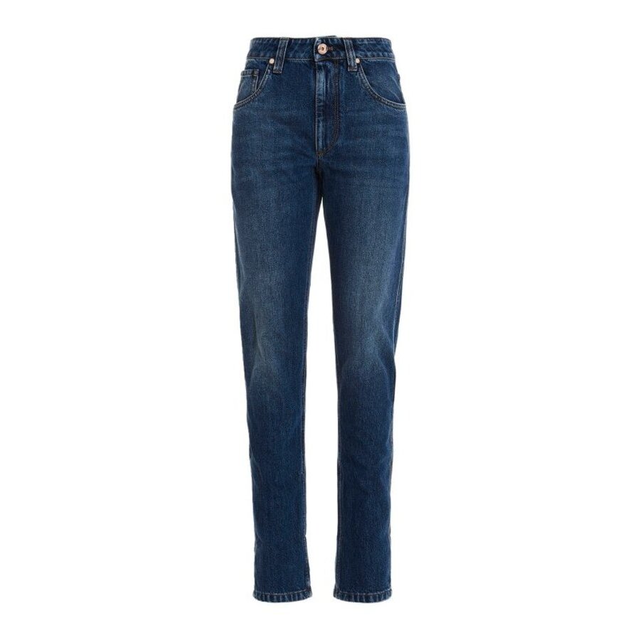 Brunello Cucinelli Women's Dark Blue Straight Leg Trousers