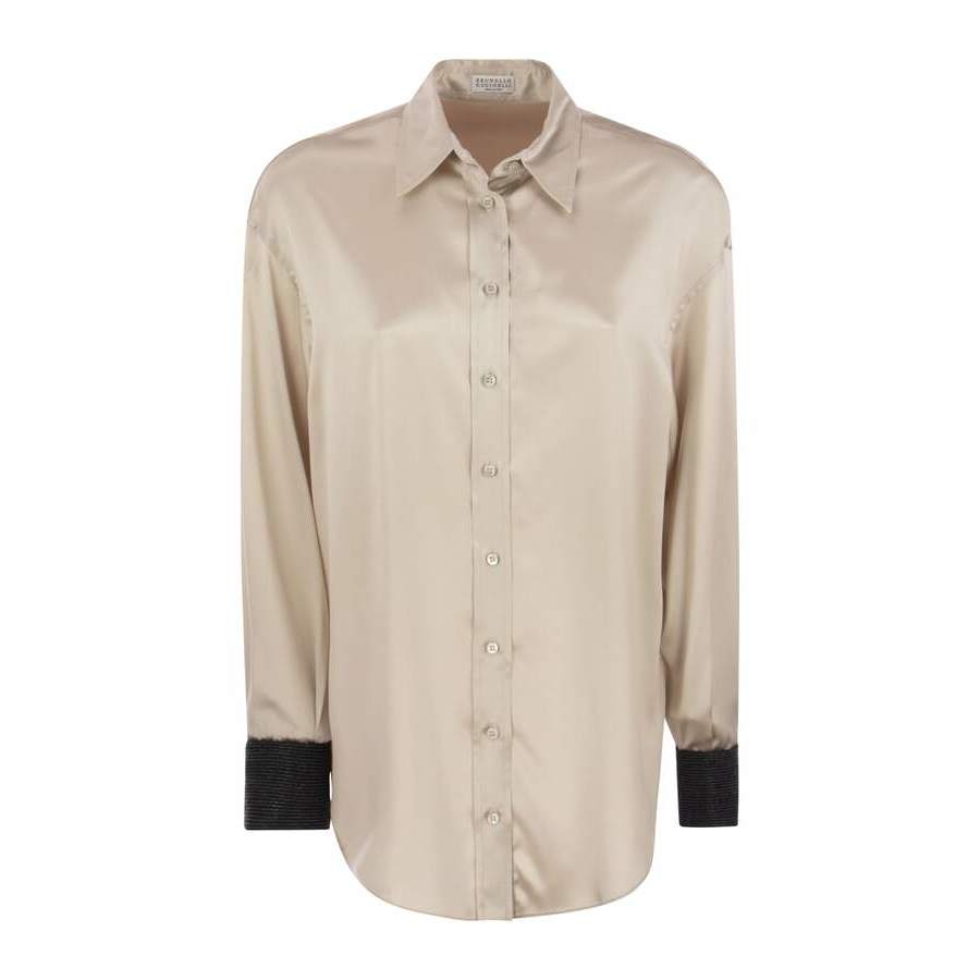 Brunello Cucinelli Beige Satin Shirt With Contrast Cuffs