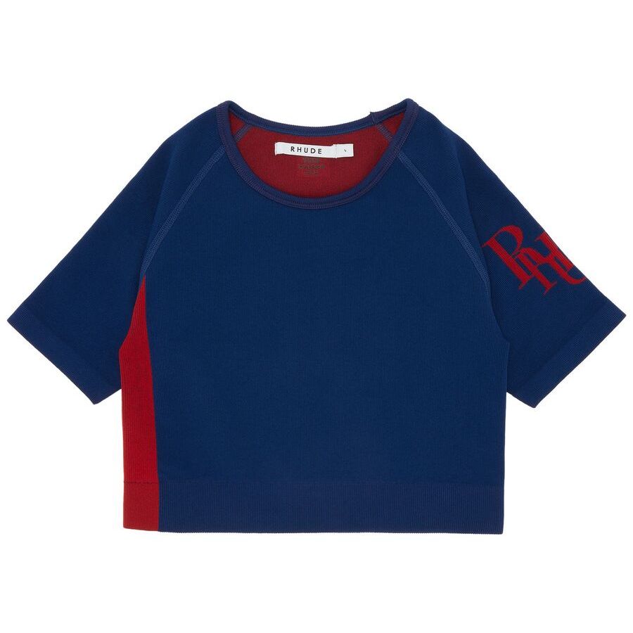 Rhude Women's Blue Red Stretch Cropped Top