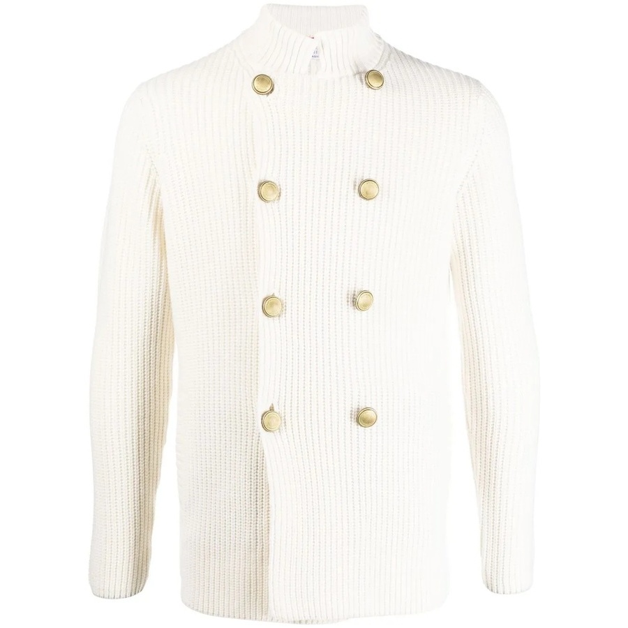 Brunello Cucinelli Double-Breasted Ribbed Knit Cardigan — White