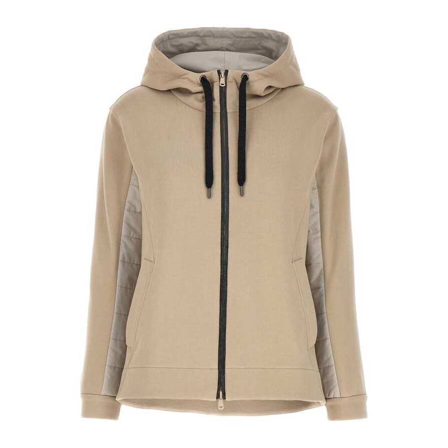 Brunello Cucinelli Quilted Side Panel Cotton Hoodie — White