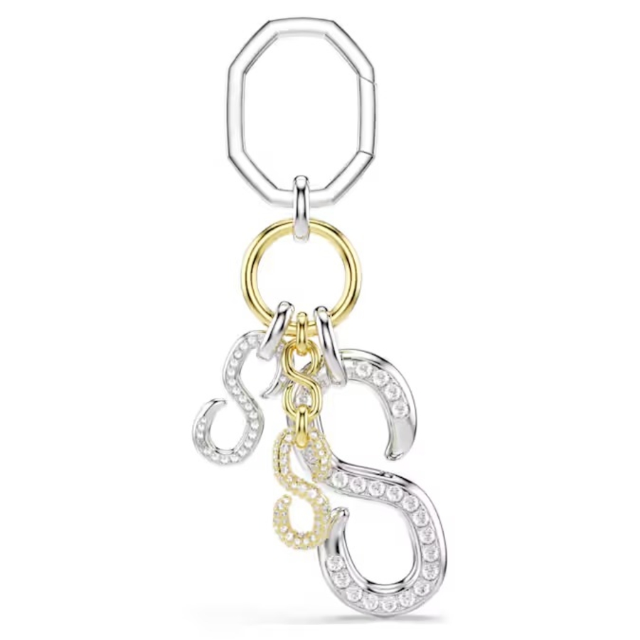 Bag charm, Round cut, White, Mixed metal finish