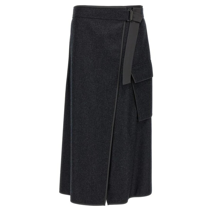 Brunello Cucinelli Charcoal Wool Wrap Midi Skirt
