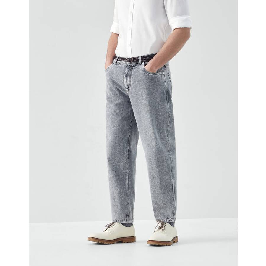 Brunello Cucinelli Mens Dark Grey Stone Denim Trousers