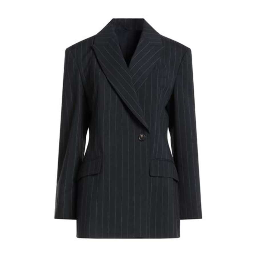 Brunello Cucinelli Women's Black Pinstripe Wool Blend Single Button Jacket
