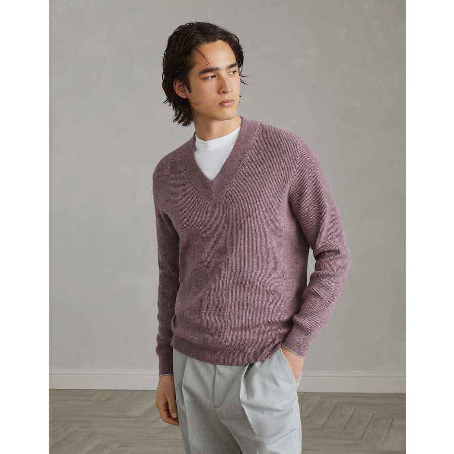 Brunello Cucinelli Men's Onion Wool V Neck Sweater