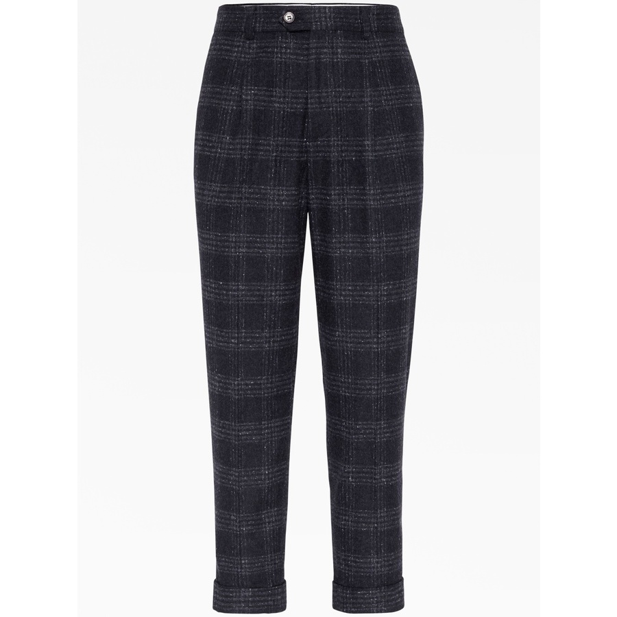 Brunello Cucinelli Anthracite Plaid Tailored Trousers