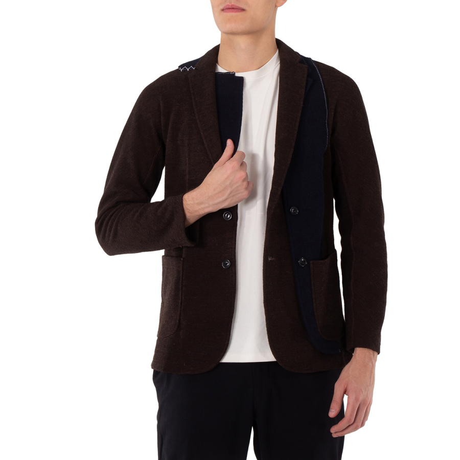 Kolor Mens Brown Patchwork-Design Wool Blazer