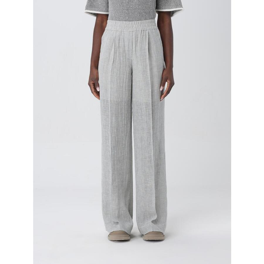 Brunello Cucinelli Women's Light Grey Linen Trousers