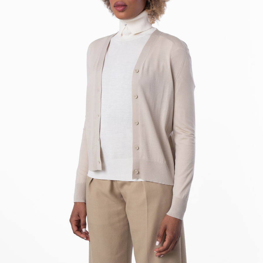 Burberry V-Neck Wool Knit Cardigan