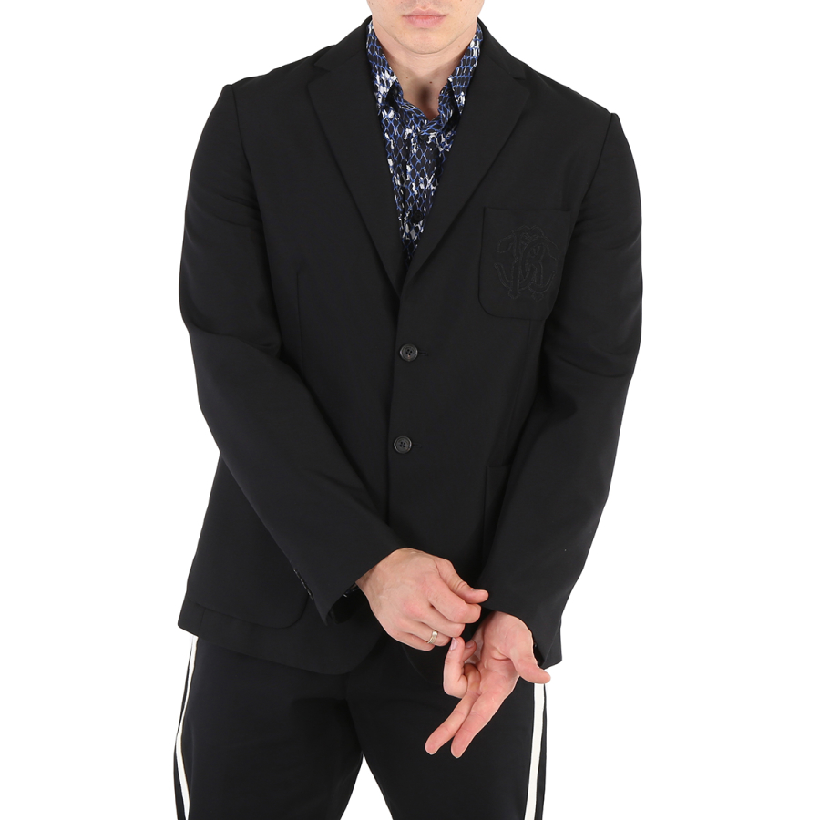 Roberto Cavalli Mens Black Wool Mohair Deconstructed Jacket