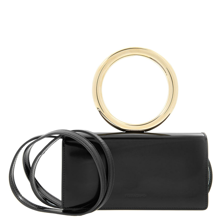 Ferragamo Debossed Logo Shoulder Bag in Black