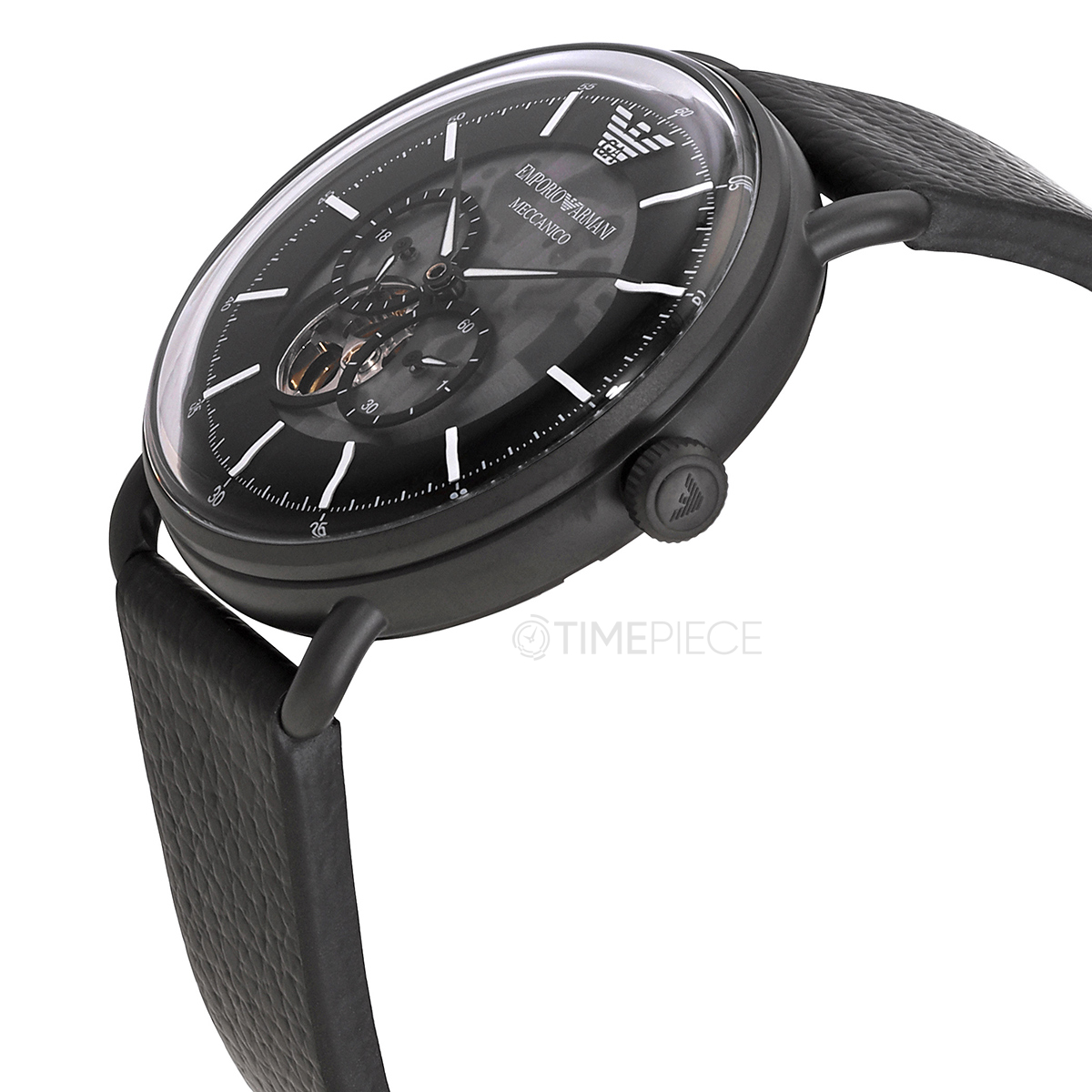 Emporio Armani Aviator Automatic Black Skeleton Dial Mens Watch