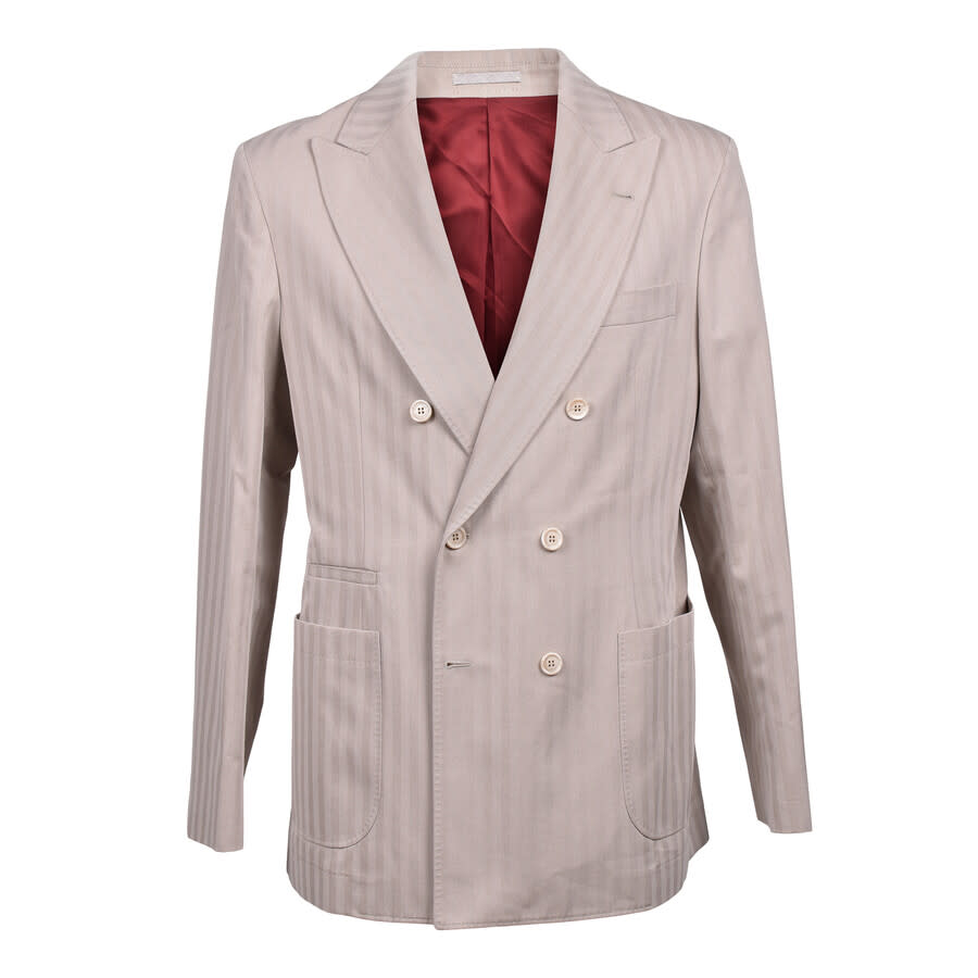 Brunello Cucinelli Taupe Double-Breasted Suit Jacket