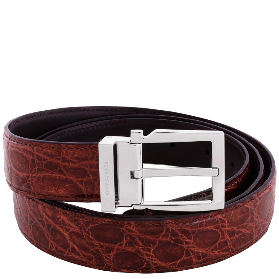 Ferragamo Adjustable Crocodile Leather Gancini Belt