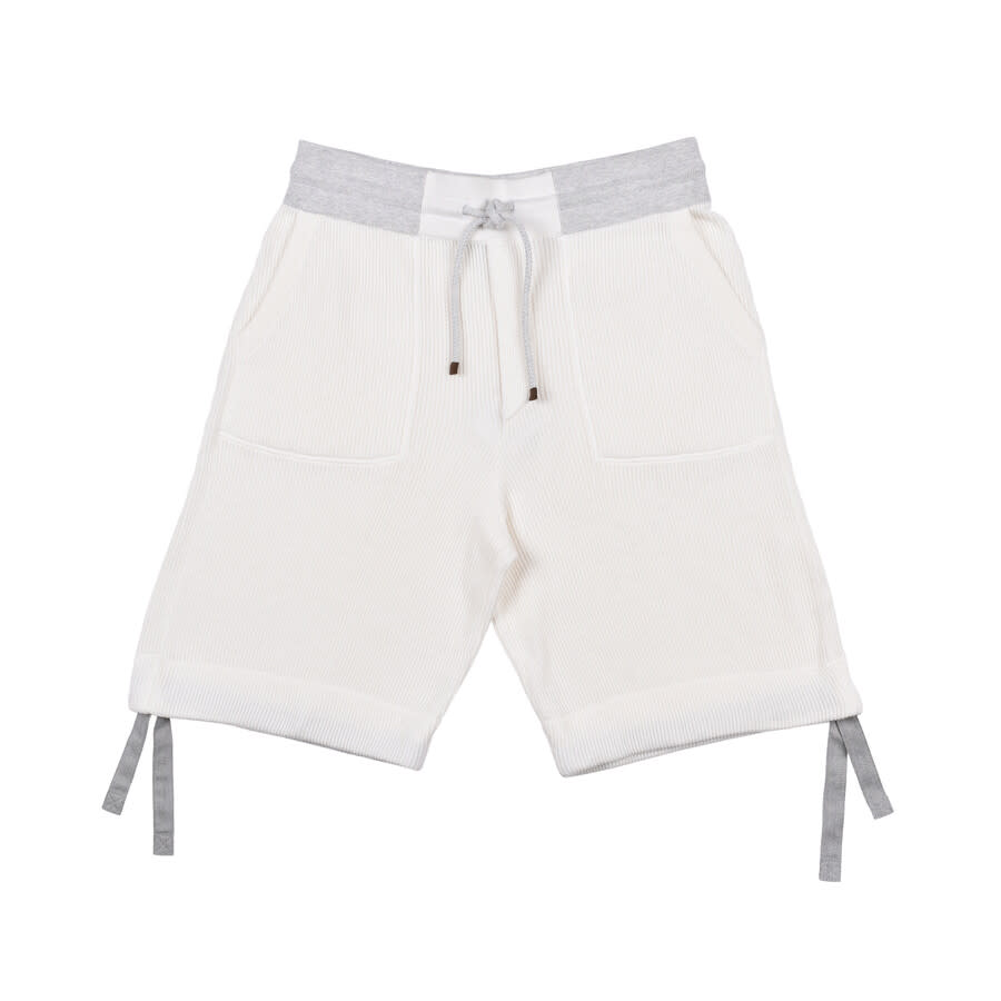 Brunello Cucinelli Cream Ribbed Knit Bermuda Shorts