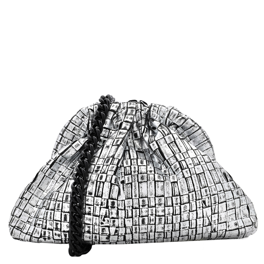 Maria La Rosa Ribbon Laminated Silver Mini Game Clutch