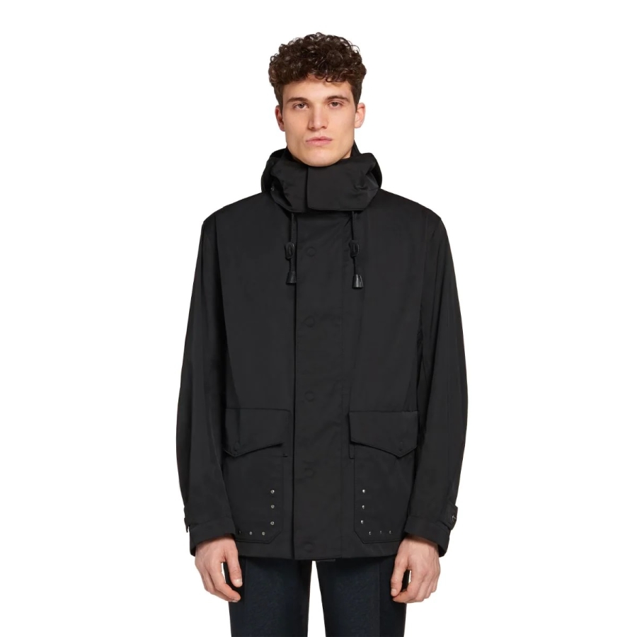 Roberto Cavalli Mens Black Shell Hooded Parka