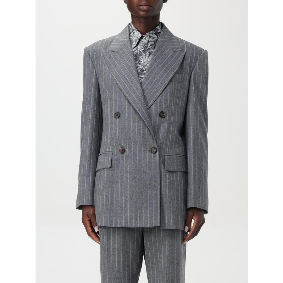 Brunello Cucinelli Women's Grey Pinstripe Double Breasted Jacket