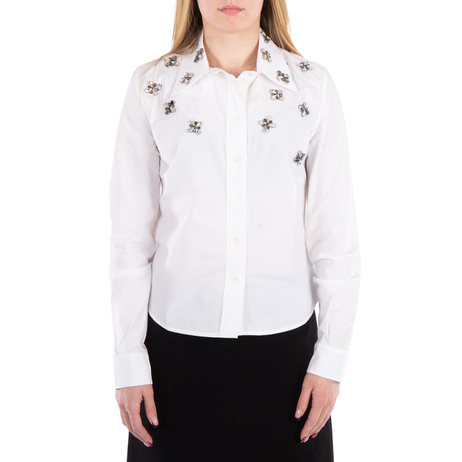 Rabanne Haut FloralEmbellished Poplin Shirt Brand Size 36  US Size 4