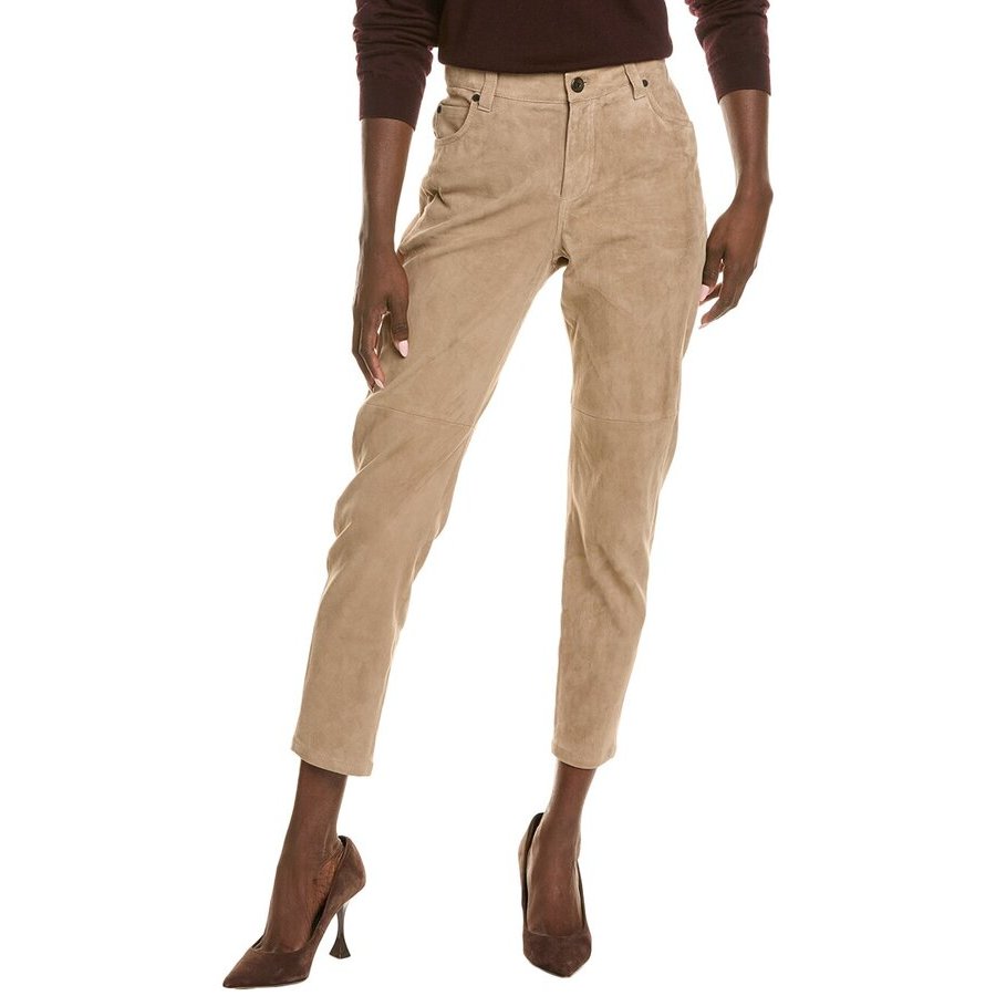 Brunello Cucinelli Almond Leather Cropped Pants — Brown