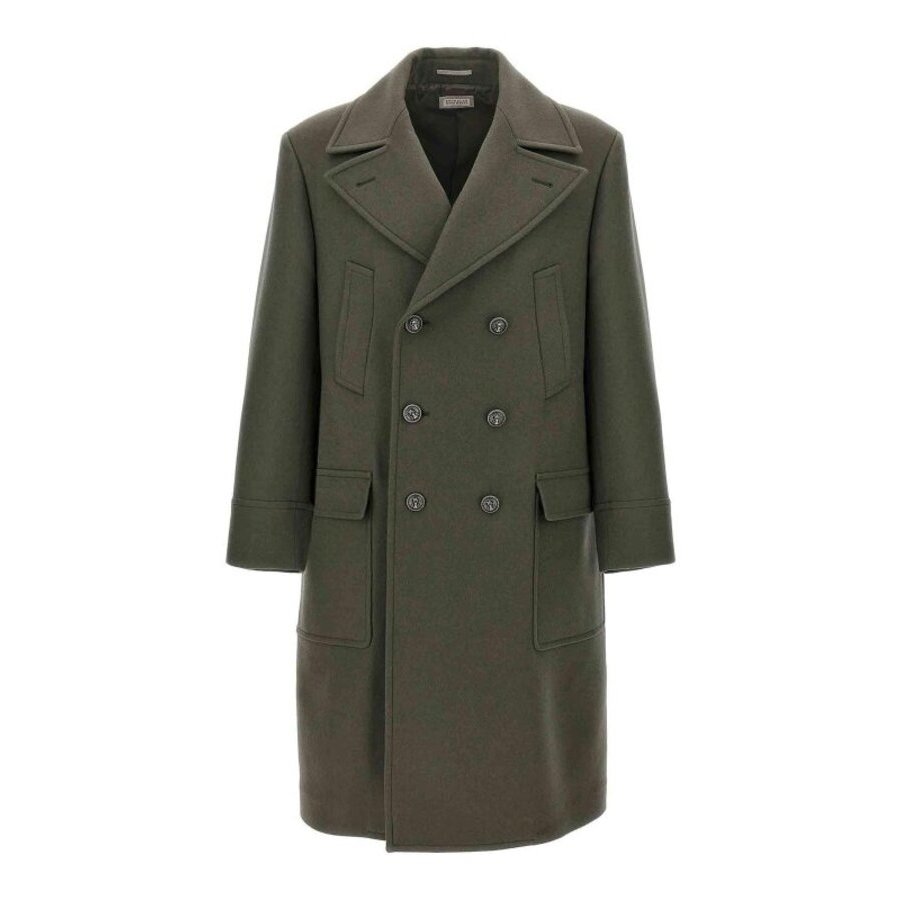 Brunello Cucinelli Military Green Double-Breasted Overcoat