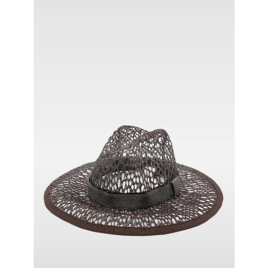 Brunello Cucinelli Womens Marrone Ultrablack Open Weave Hat
