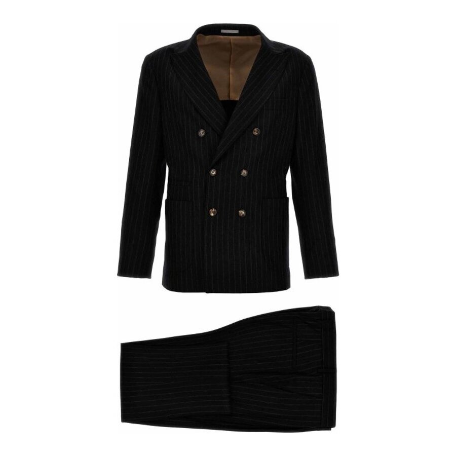 Brunello Cucinelli Wool Pinstripe Pant Suit — Black