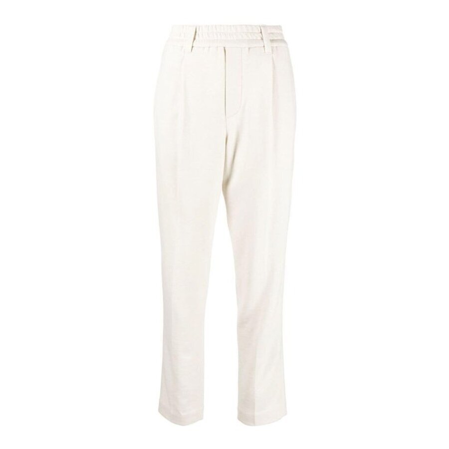 Brunello Cucinelli Wowarm White Wool Blend Tapered Trousers