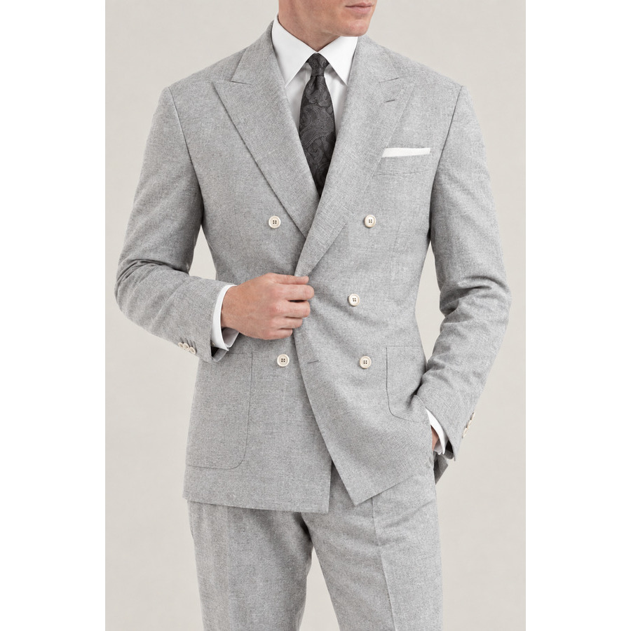 Brunello Cucinelli Men's Pearl Grey Wool Silk Double Breasted Suit