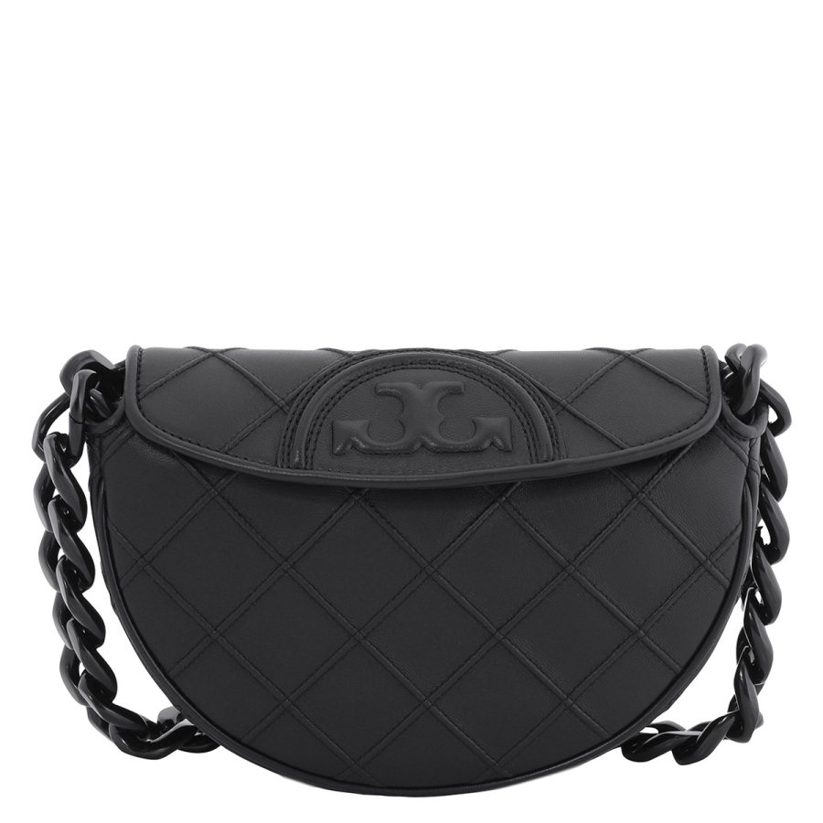 Tory Burch Black Leather Fleming Soft Mini Crescent Bag